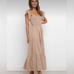 Petal & Pup Beige Tiered Midi Dress